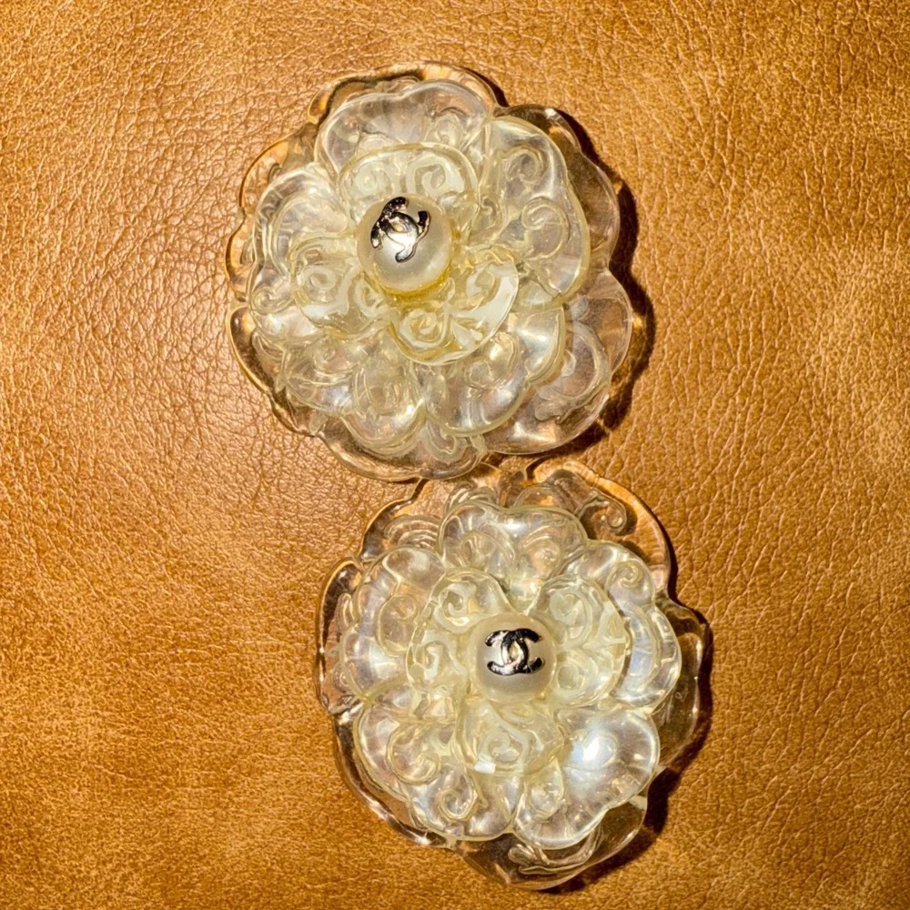 Chanel Camellia Flower Pearl Clip-On Earrings